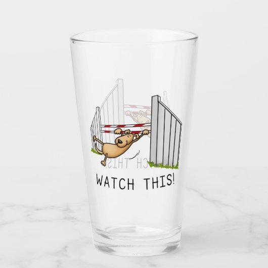 Let op! Dog - behendigheid grappig zwendeltje Glas (Achterkant)