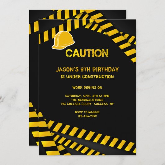 Let op Harde Hoed Uitnodiging (Voorkant / Achterkant)