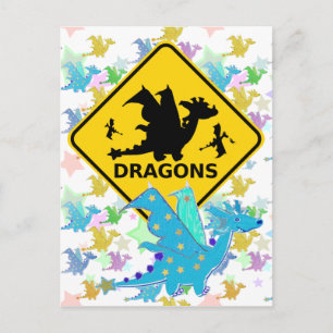 Let op het Briefkaart van Dragons Blue Cartoon Dra