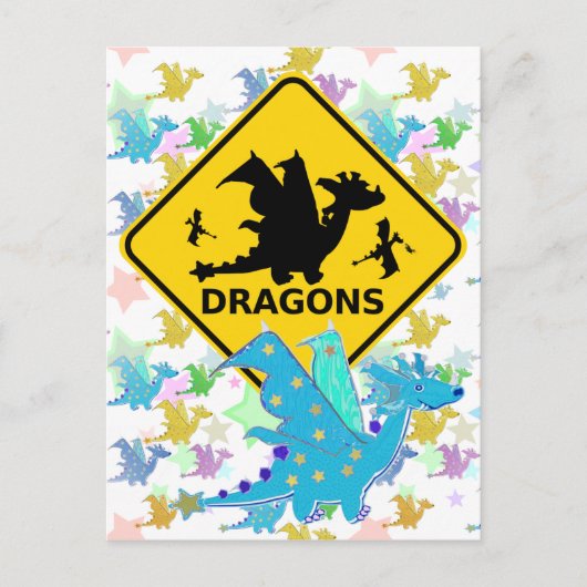 Let op het Briefkaart van Dragons Blue Cartoon Dra (Voorkant)