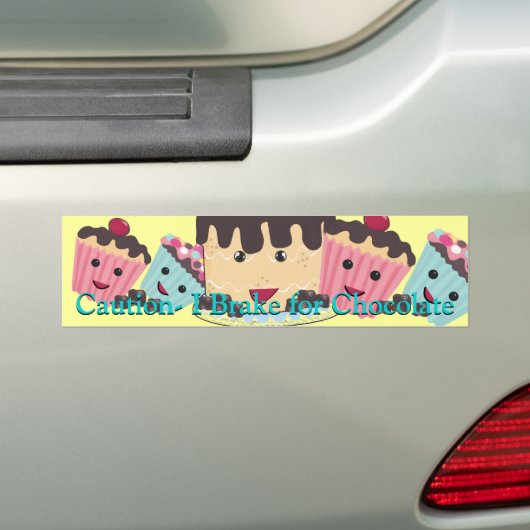 Let op: ik rem voor chocolade bumpersticker (Op auto)