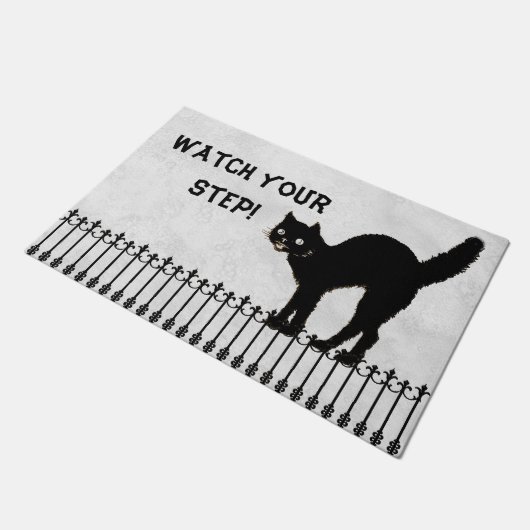 "Let op je stap" Halloween Black Cat Silhouette Deurmat (Schuin)