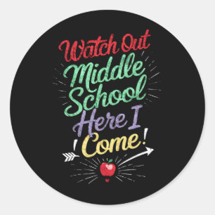 Let op Middelbare school hier kom ik School Ronde Sticker