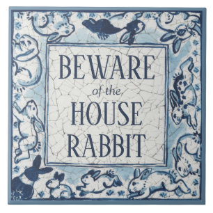 Let op: Rabbit Delft Blue White Sign Dedham Tegeltje