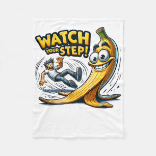 Let Op Uw Stap - Grappige Tekentrilfilm Banaan Sch Fleece Deken