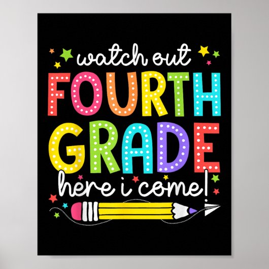 Let op vierde klas hier kom ik terug naar school poster (Voorkant)