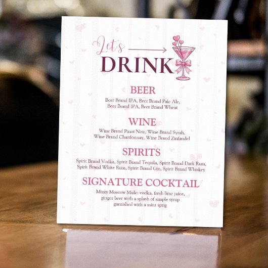 Let’s Drink Bar Menu Sign | A Tiny Bit Engaged  Poster