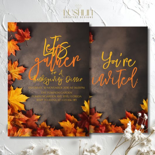 Let’s Gather for Thanksgiving Dinner | Fall Leaves Kaart