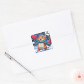 Let’s Get Festive Funny Hamster Throwing Snowball Vierkante Sticker (Envelop)