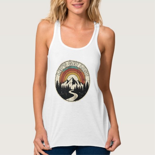 Let’s Get Lost Retro Mountain Adventure Outdoor Tanktop (Voorkant)