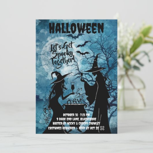 Let’s Get Spooky – Blue Halloween Invite Save The Date (Staand voorkant)