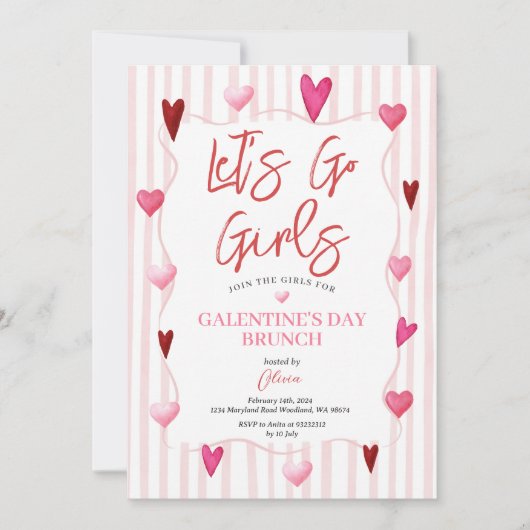 Let’s Go Girls Galentine’s Day Brunch Invitation (Devant)