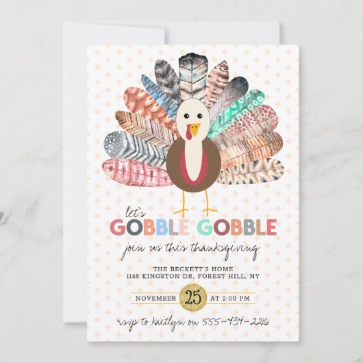 "Let s Gobble Gobble" Modern Boho Thanksgiving Kaart (Voorkant)