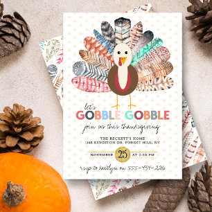 "Let s Gobble Gobble" Modern Boho Thanksgiving Kaart