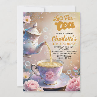Let’s Par‑Tea Teacup & Teapot Tea Party Birthday Kaart