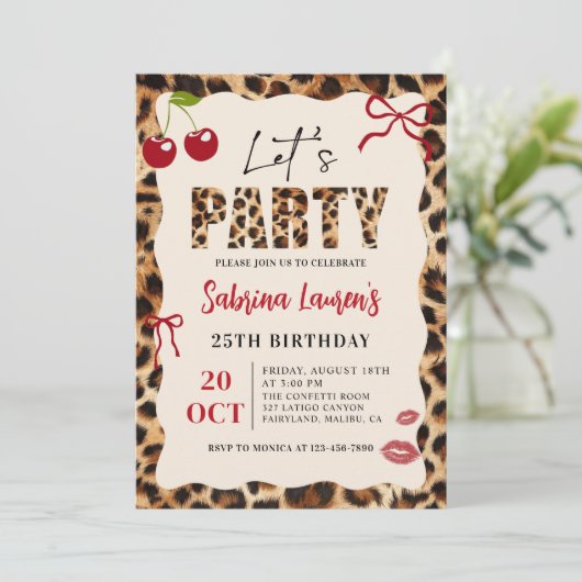 Let’s Party Leopard Cheetah Birthday Invitation Kaart (Staand voorkant)