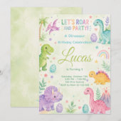 Let’s Roar And Party Dinosaur Invitation Editable (Devant / Derrière)