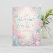 Let’s Shell-ebrate Mermaid Invitation Editable Kaart (Staand voorkant)