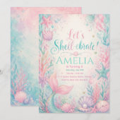 Let’s Shell-ebrate Mermaid Invitation Editable Kaart (Voorkant / Achterkant)