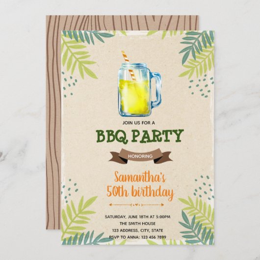 L'été lemonade bbq invitation anniversaire (Devant / Derrière)