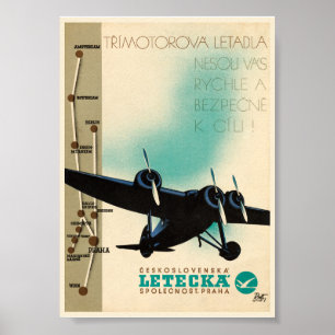 Letecka Tchécoslovaquie Affiche Vintage 1932