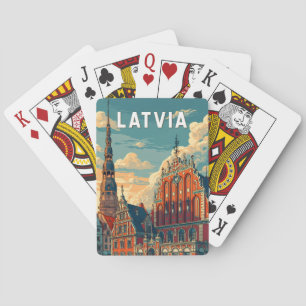 Letland Illustratie Reis Kunst Vintage Pokerkaarten
