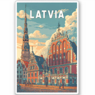Letland Illustratie Reis Kunst Vintage Sticker