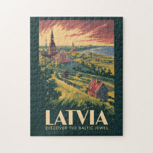 Letland Oostzee Illustratie Reis Kunst Vintage Legpuzzel