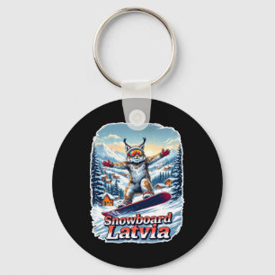 Letland Snowboarden Lynx in Winter Wonderland Sleutelhanger