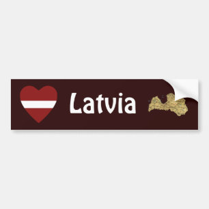 Letland Vlag Hart + Landkaart Bumpersticker
