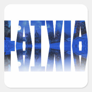 Letland winternachttekst met reflectie vierkante sticker