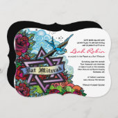 L'ÉTOILE BLUEBIRD DE DAVID Invitation Bat mitzvah (Devant / Derrière)