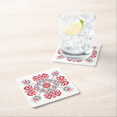 Lets Auseklis Folk art geometric medallion Vierkante Kartonnen Onderzetter (Insitu)