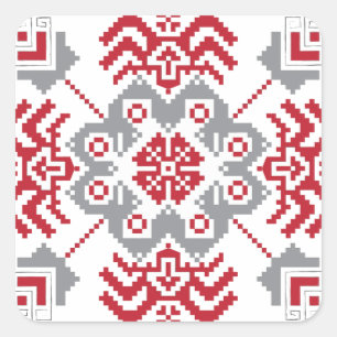 Lets Auseklis Folk art geometric medallion Vierkante Sticker