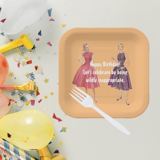 Lets Be Inappropriate Funny Retro Birthday Square Papieren Bordje