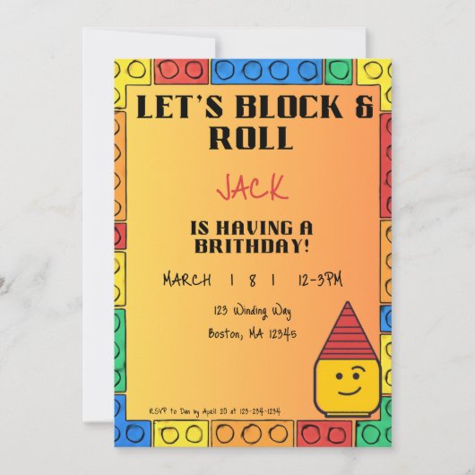 Let's Block & Roll Birthday invitation (Devant)