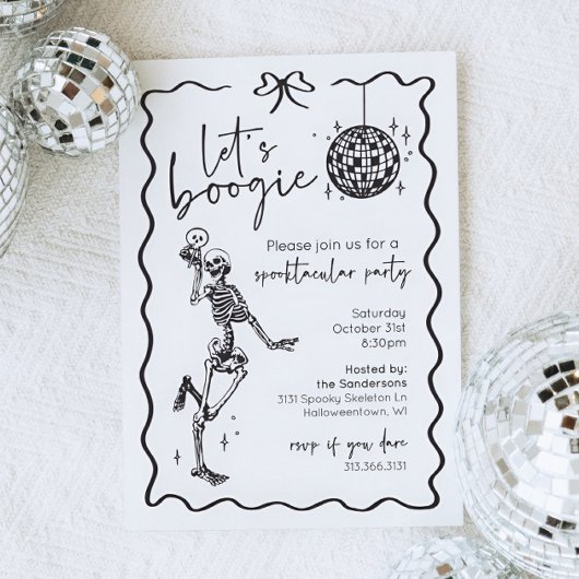 Let's Boogie Skeleton Halloween Invitation Kaart