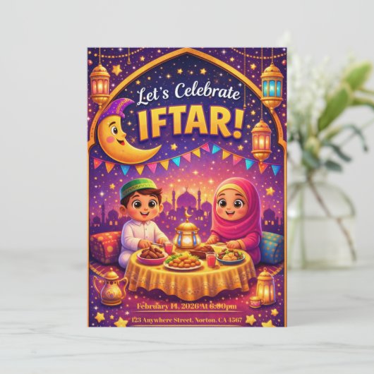 Let's Celebrate Iftar! Playful Ramadan Invitation Kaart (Staand voorkant)