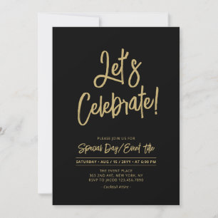 Let's Celebrate   Zwart Chique Script Cacktail Par Kaart