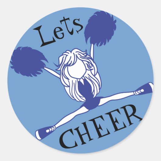 Lets Cheer Blue Cheerleader Ronde Sticker (Voorkant)