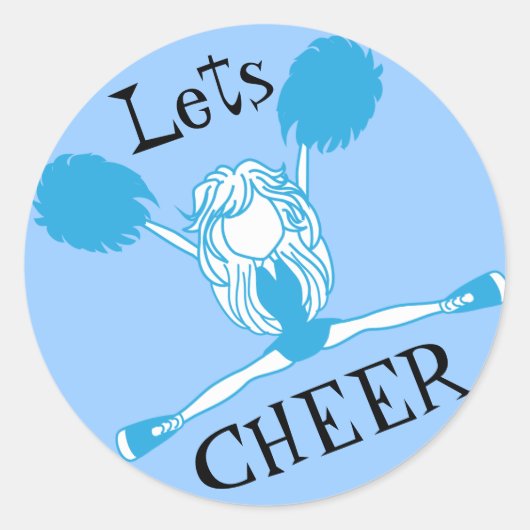 Lets Cheer Blue Cheerleader Ronde Sticker (Voorkant)