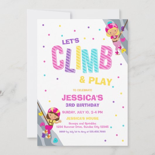 Let's Climb & Play Climbing Birthday Invitation (Devant)