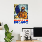 Let's conquer space! — Soviet vintage space poster (Bureau à domicile)