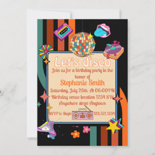 Let's Disco 70s Theme Verjaardag Uitnodiging