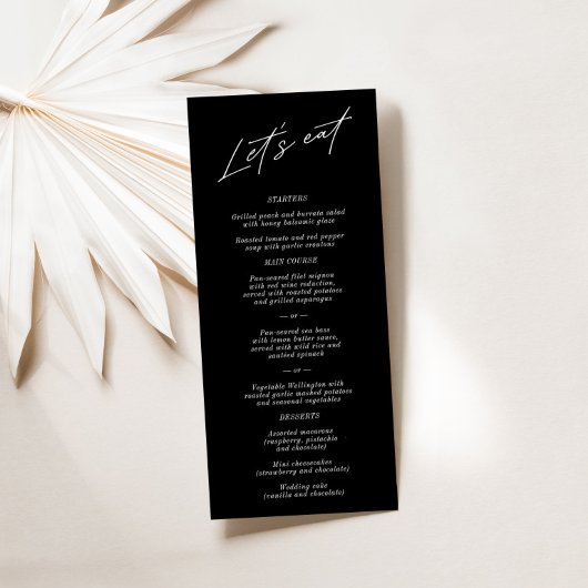 "Let's Eat" Eenvoudig Elegant Zwart Bruiloft Menu