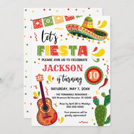 LET'S FIESTA Birthday Party Invitation (Devant / Derrière)