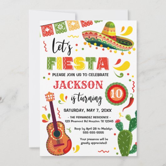 LET'S FIESTA Birthday Party Invitation Kaart (Voorkant)
