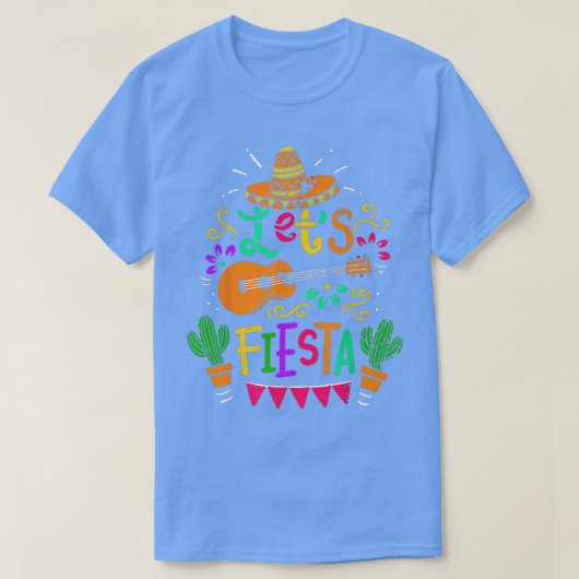 Lets Fiesta Cinco De Mayo Party Meican Guitar Cact T-shirt (Design voorkant)