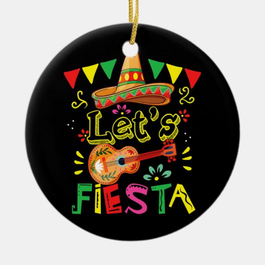 Lets Fiesta Guitar Cactus Sombrero Mexico Cinco Keramisch Ornament (Voorkant)