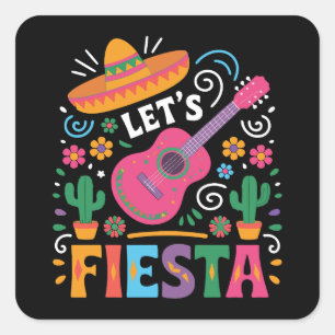 Let's Fiesta - Heldere Mexicaanse feeststijl Vierkante Sticker
